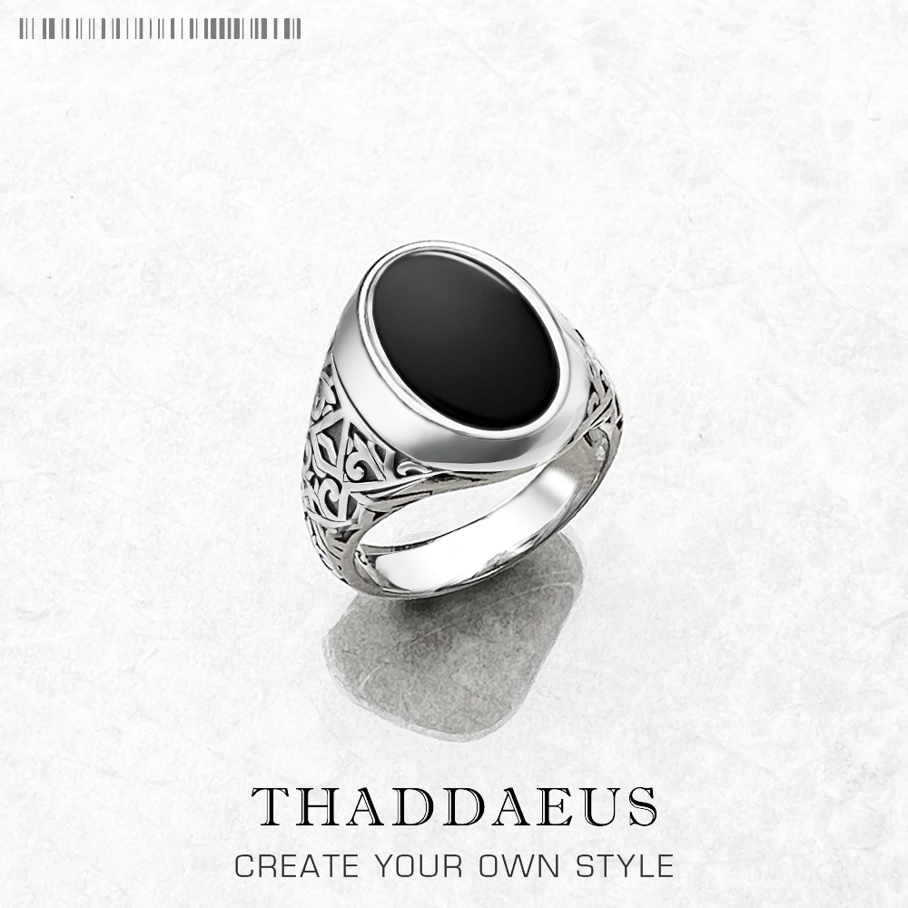 Mens Signet Ring - Черное овальное кольцо-печатка в европейском стиле,