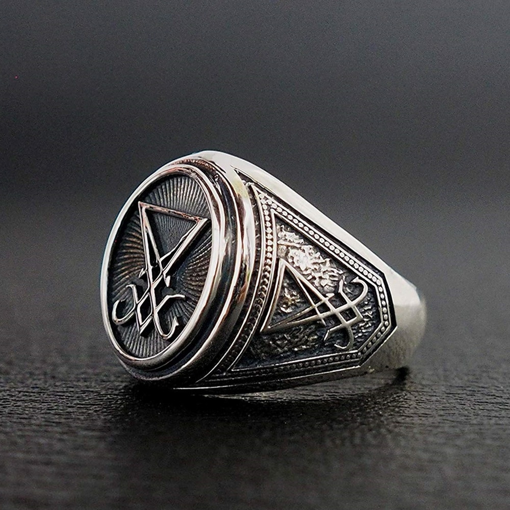 Mens Signet Ring - Винтажное готическое кольцо с печаткой Люцифера
