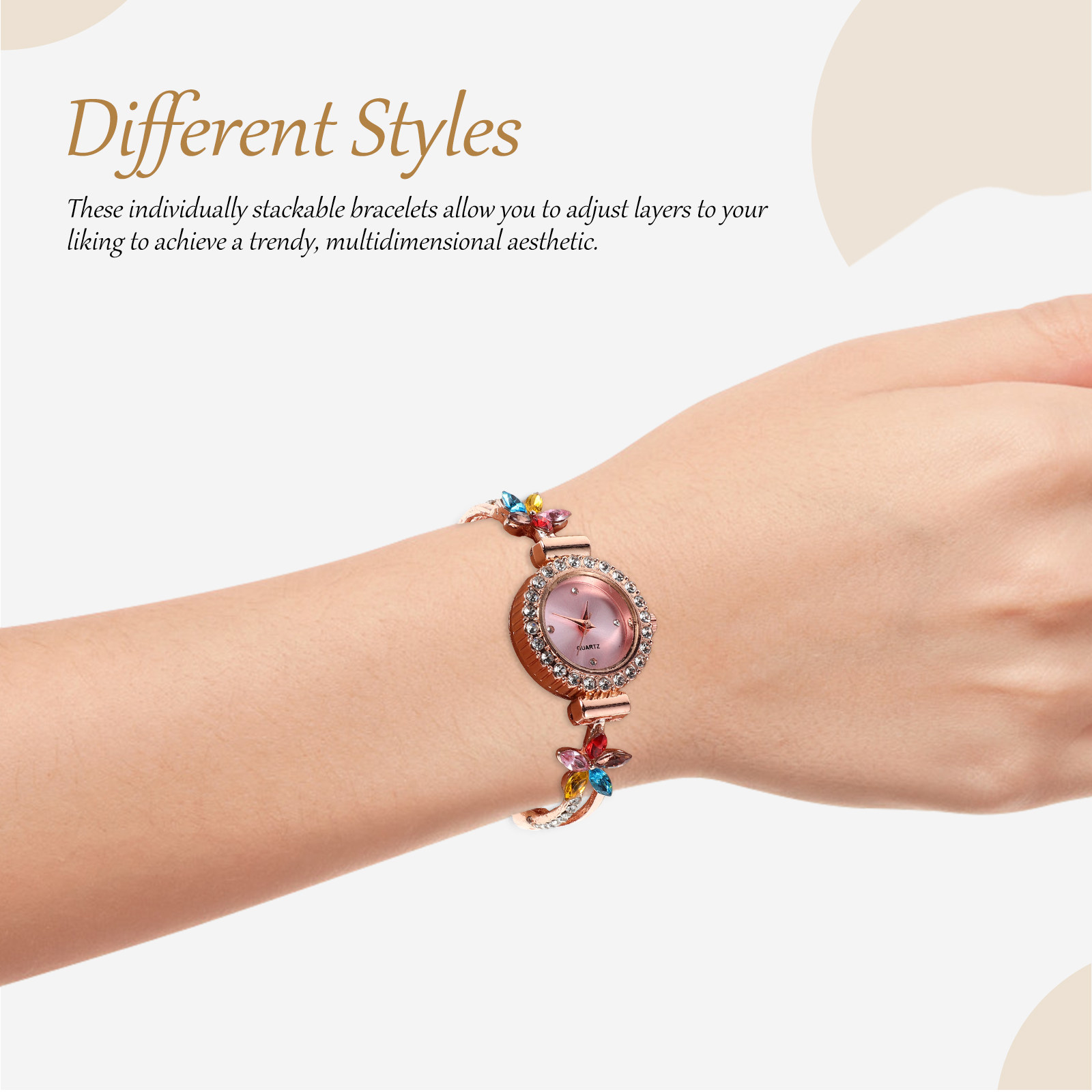 Jewels In Quartz Watches - Женские кварцевые часы-браслет с цветочным узором