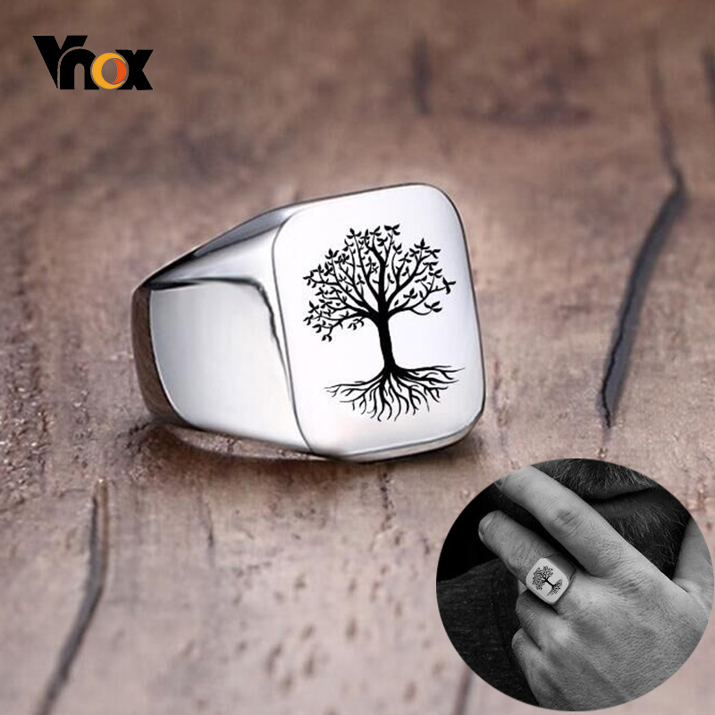 Mens Signet Ring - Мужское кольцо-печатка Vnox в стиле панк-рок,