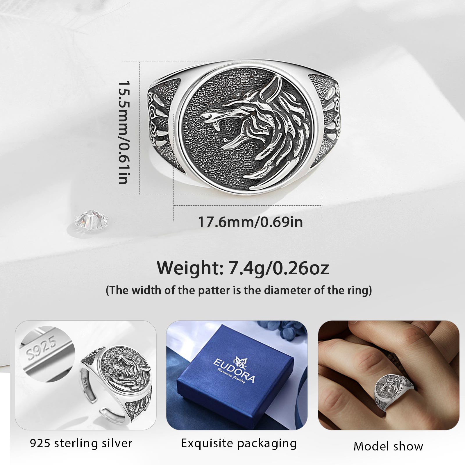 Eudora 925 пробы серебристое р – обзор и цена Mens Signet Ring